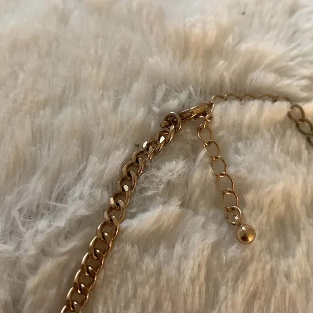 Gold Medallion Statement Necklace with tiny red rhinestones - Picture 5 of 6